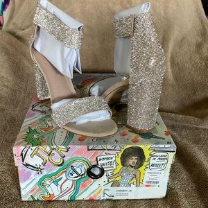 “NEW” Jeffrey Campbell Nude Suede Champagne Heel Sandal from Free People Size 7
